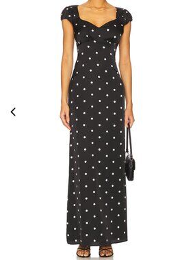 Revolve - Dorothy Maxi Dress (Black with White Polka Dot)